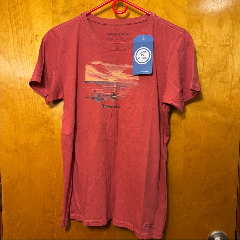 Life Is Good Women's "Happy Hour" Kayak Sunset T-Shirt -M, NWT